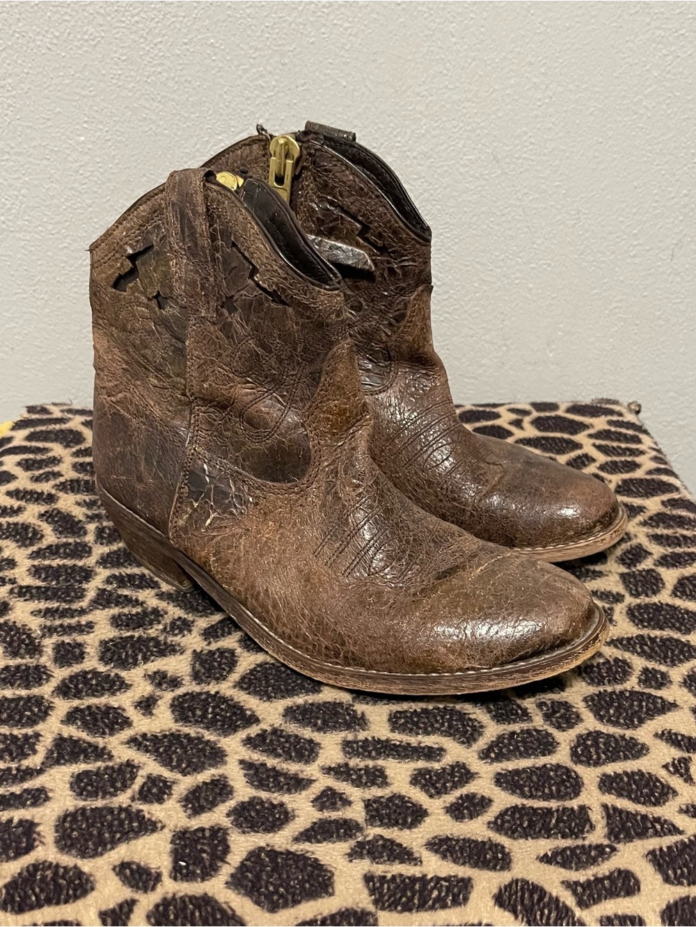 Steven By Steve Madden Distressed Western Boots Brown Leather Womens 7.5